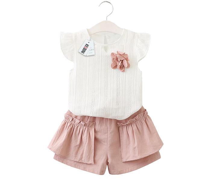 Little Wings 2 Years New Girls Fashion T-Shirt and Short - White and Pink - Zoom Image