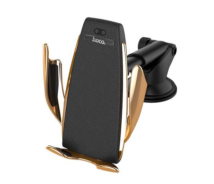 Hoco CA34 Elegant In-Car Phone Holder with Wireless Charging for 4-6.5 inch Mobile Phones, Gold - Zoom Image 1