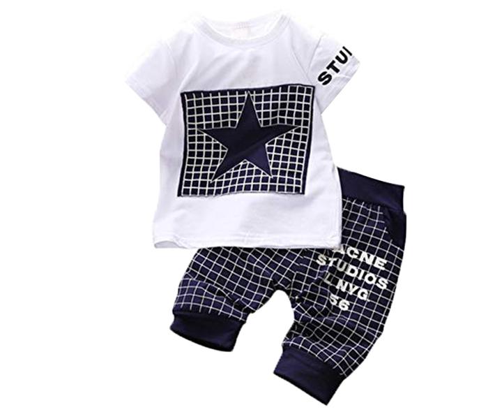 Little Wings Star Baby Boys Grid Printed Pants with T-Shirt - Blue, 1 Piece - Zoom Image 1