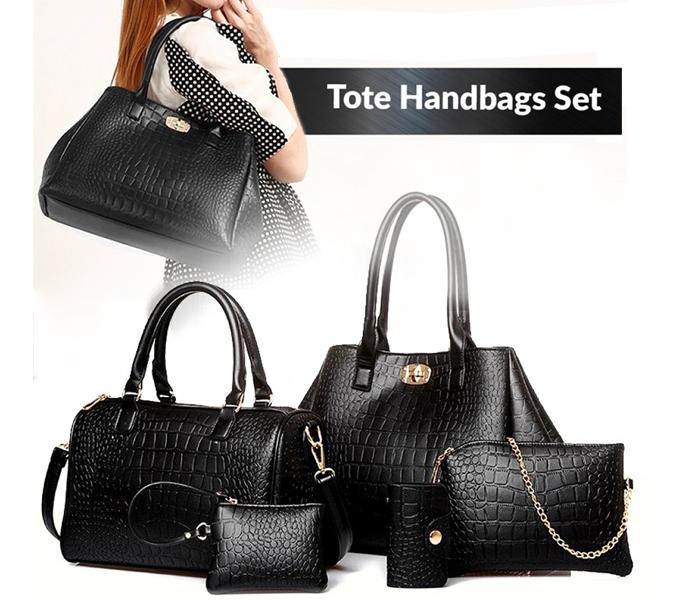 Multi-Function Tote Bag For Women Set Of 5 Pieces - Black - Zoom Image