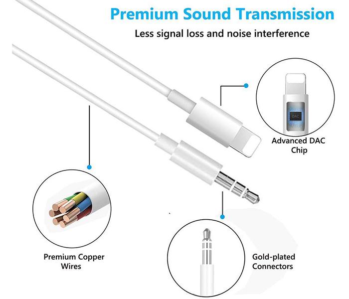 Trands TR-CA720 2-in-1 Lightning Aux Audio Cable - White - Zoom Image 3