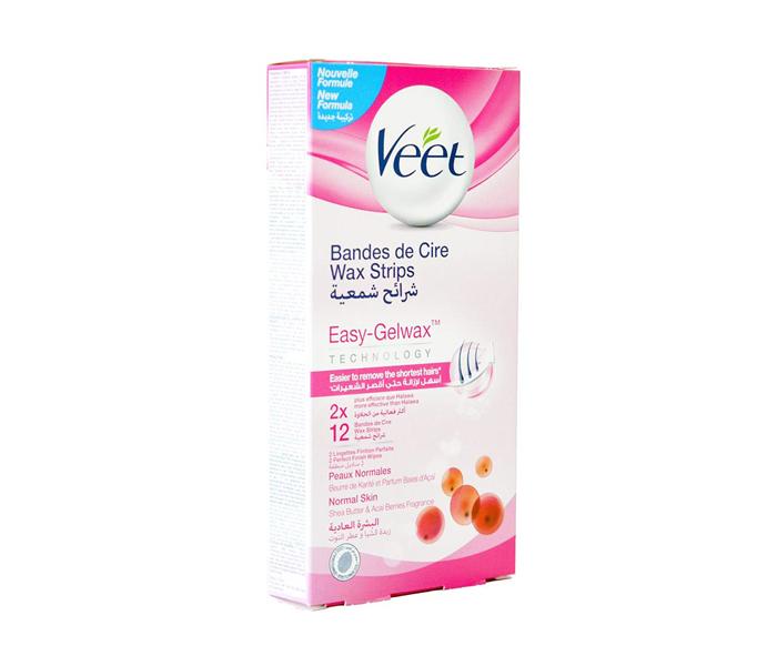 Veet Wax Strips Easy Gelwax Technology with Shea Butter &amp; Acai Berries Fragrance for Normal Skin - 12 Strips - Zoom Image 1