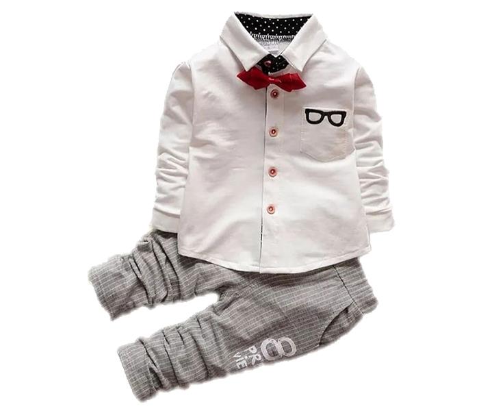 Little Wings 1 Year Formal Long Sleeve Bow Tie T-Shirt and Pants - White and Grey - Zoom Image 3