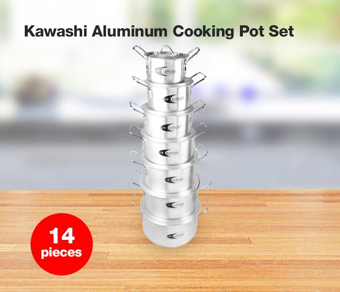 Jazp.com-Saudi - Jazp - 14 Pcs Aluminium Cooking Pot Set SAR 129/- Only  Kawashi Aluminium Cooking Pot Set 14Pcs Highly Durable Pot Sizes 14cm,  16cm, 18cm, 20cm, 22cm, 24cm And 26cm Free