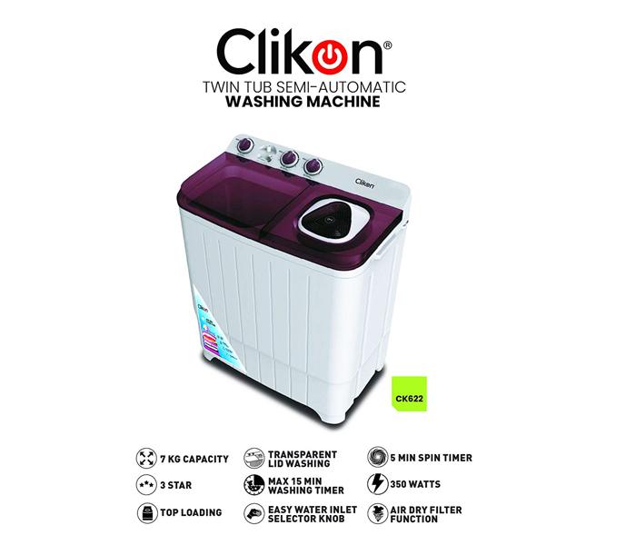 Clikon CK622 7 KG Top Load Semi-Automatic Twin Tub Washing Machine  - Zoom Image 2