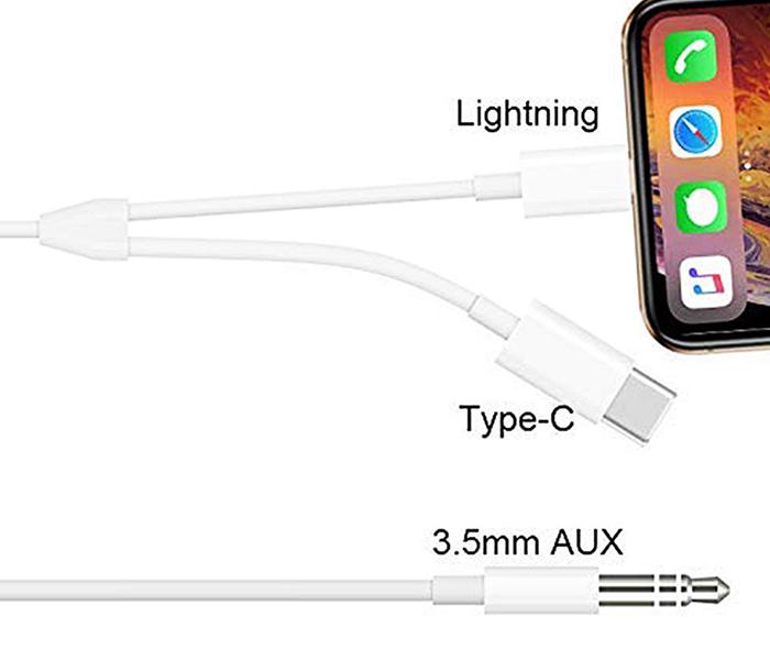 Trands TR-CA744 2-in-1 Lightning & Type C to 3.5mm Aux Audio Cable - White - Zoom Image 4