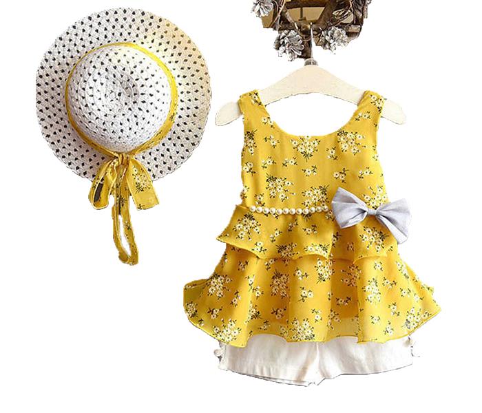 Little Wings Chiffon Blouse on the Straps with Embroidery, Shorts & Hat - Yellow, 1 Piece - Zoom Image