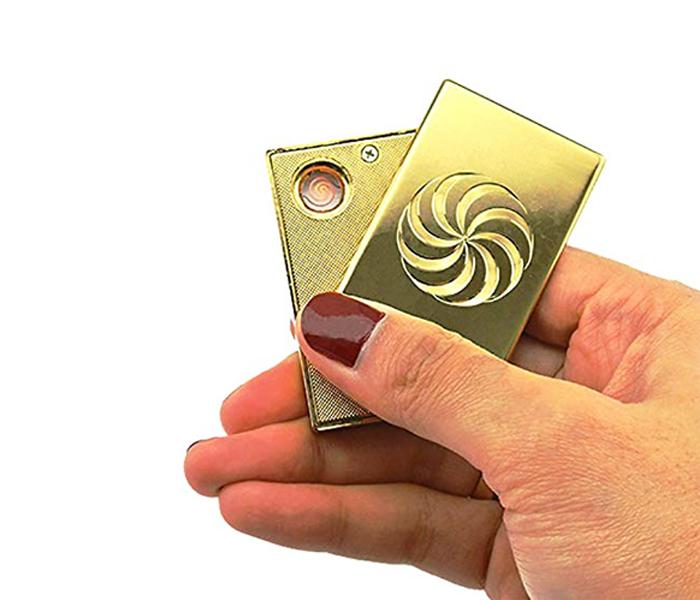 Smart USB Rechargeable and Flameless Cigarette Lighter - Gold (Spiral Design) - Zoom Image 2