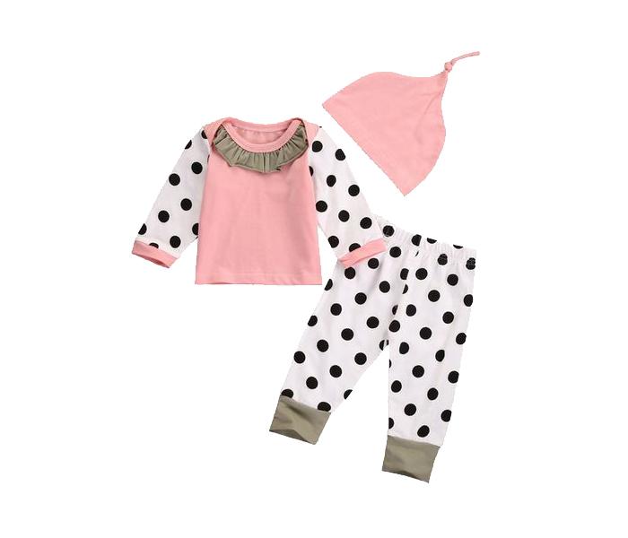 Little Wings 3 months Baby Dots Romper with Cap - Pink and White - Zoom Image 1