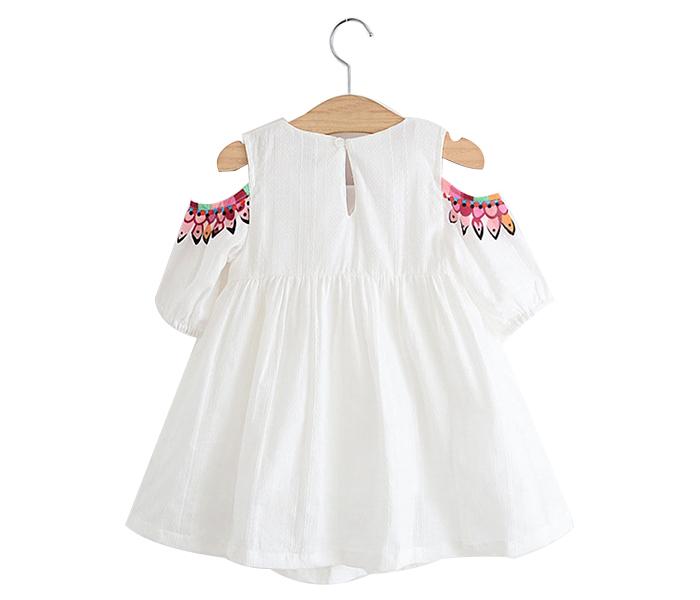 Little Wings 3 Years Hand Embroidery Flower Pattern Off Shoulder Girl Dress - White - Zoom Image 2