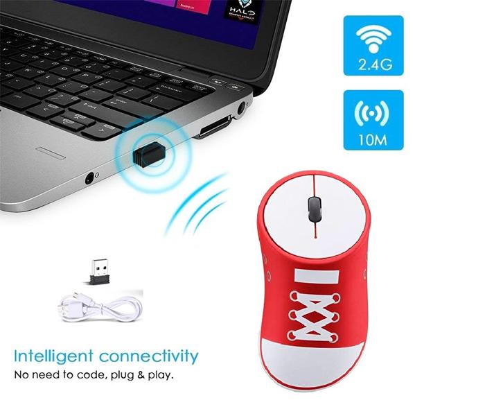 Wireless Charging Mouse 2.4G Creative Shoes Pattern Photoelectric Mouse - Red - Zoom Image 2