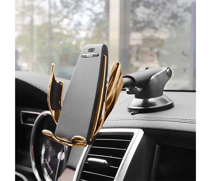 Hoco CA34 Elegant In-Car Phone Holder with Wireless Charging for 4-6.5 inch Mobile Phones, Gold - Zoom Image 6