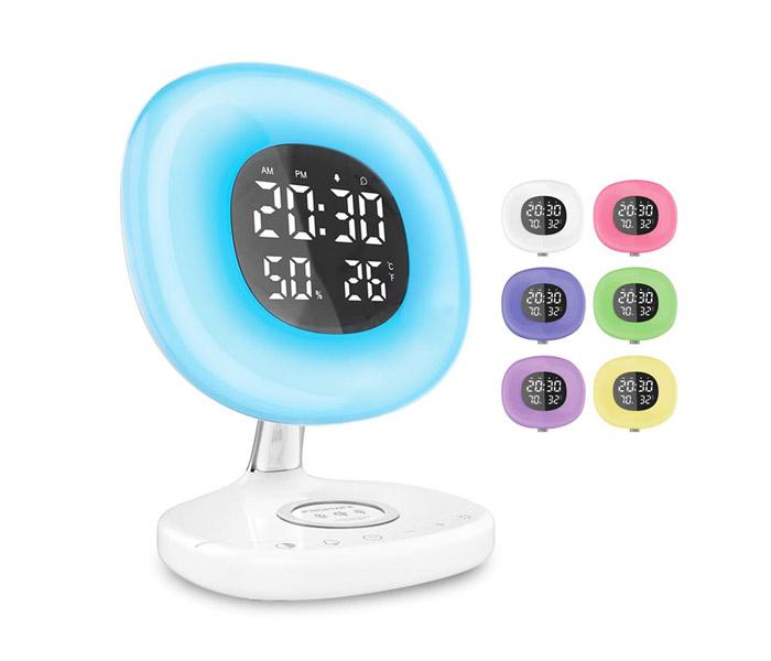 Promate AuraRise Digital Alarm Clock with 6 color LED and Wireless Charging Station - White - Zoom Image 2