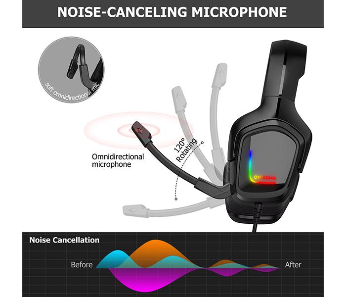 Onikuma K20 Gaming Over-Ear Headset with Microphone & RGB Light - Black - Zoom Image 4