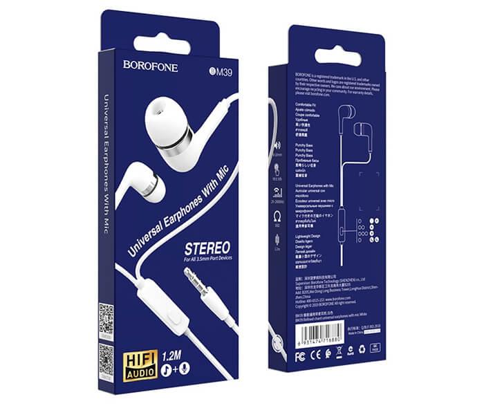 BOROFONE BM39 Refined Chant 1.2 mm Cable Earphones with Mic - White - Zoom Image 4