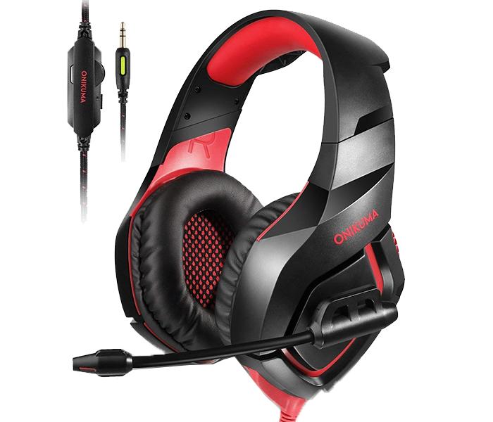 Onikuma K1-B 3.5mm Over-Ear Stereo Gaming Headset with Microphone and LED Light - Black & Red - Zoom Image 2