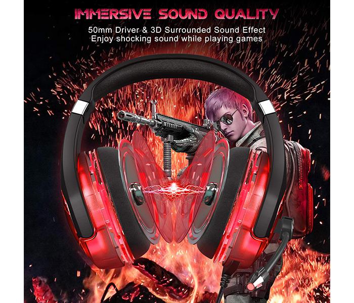 Onikuma K1-B Pro Stereo Gaming Headset with Microphone Control and LED Light - Black & Red - Zoom Image 2