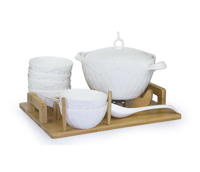 WS-228 Ceramic Dinner Soup Pot Set with Hit Facility Bamboo Stand - Zoom Image 3