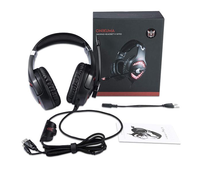 Onikuma K1-B Pro Stereo Gaming Headset with Microphone Control and LED Light - Black & Red - Zoom Image 7