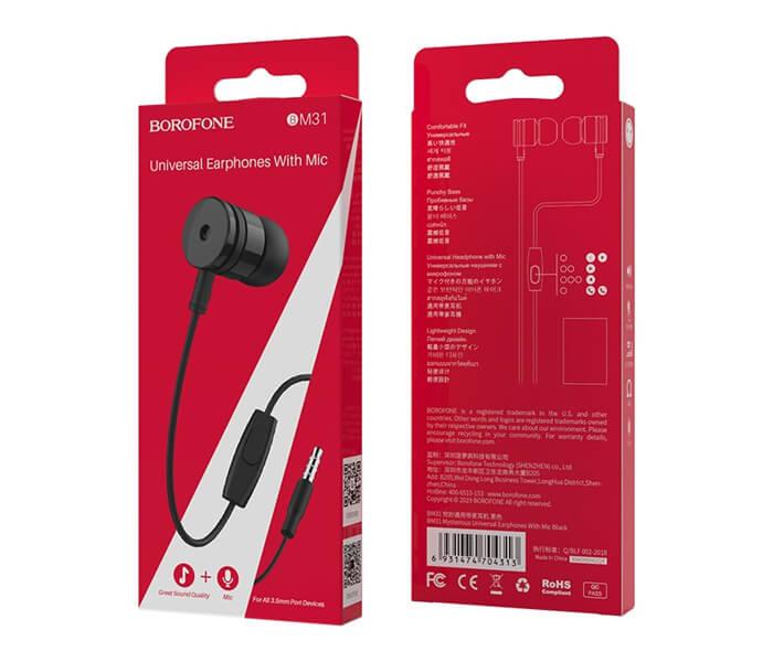 BOROFONE BM31 Mysterious 1.2 mm Cable Earphones with Mic - Black - Zoom Image 4