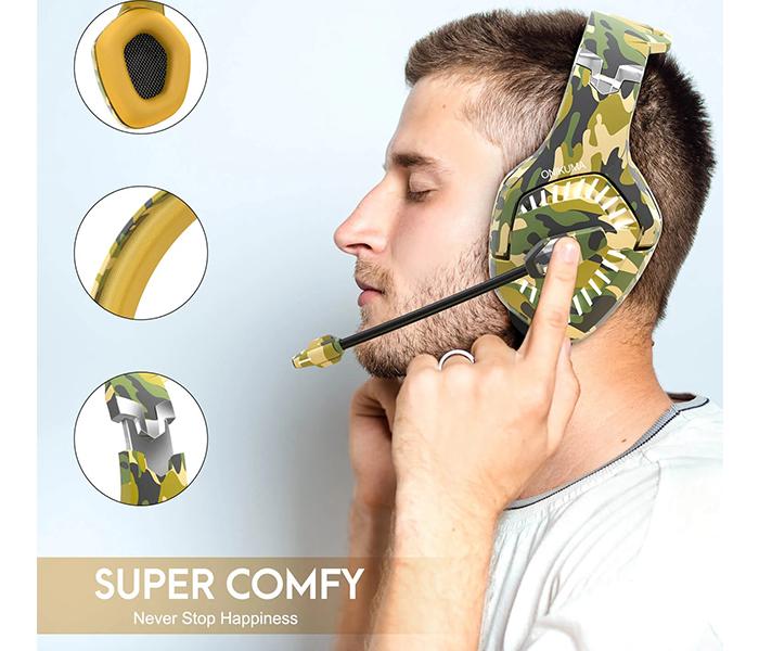 Onikuma K1-B Pro Stereo Gaming Headset with Microphone Control and LED Light - Camouflage Yellow - Zoom Image 5