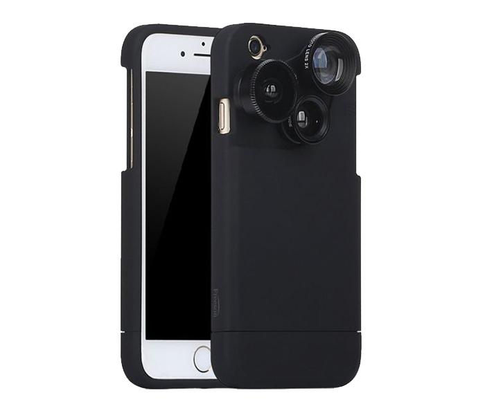 Pickogen HE-099 Rotation 4-in-1 Mobile Phone Lens Ultra Wide Macro Lens Mobile Case for iPhone 6 Plus - Black - Zoom Image 1