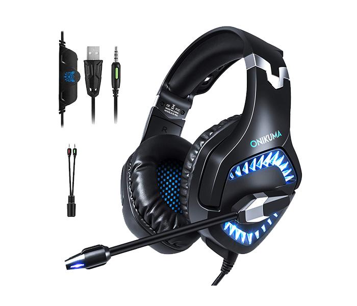 Onikuma K1-B Pro Stereo Gaming Headset with Microphone Control and LED Light - Black & Blue - Zoom Image 1