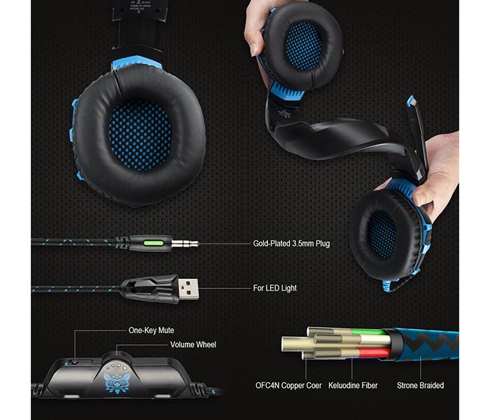 Onikuma K2 Pro Stereo Gaming Headset with Microphone Control and LED Light - Black & Blue - Zoom Image 5