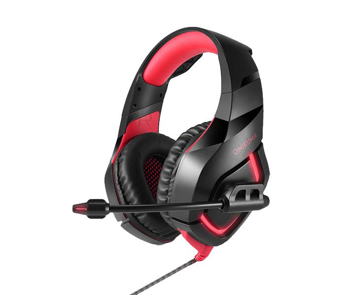 Onikuma K1-B 3.5mm Over-Ear Stereo Gaming Headset with Microphone and LED Light - Black & Red - Zoom Image 1