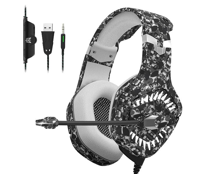 Onikuma K1-B Pro Stereo Gaming Headset with Microphone Control and LED Light - Camouflage Gray - Zoom Image 1