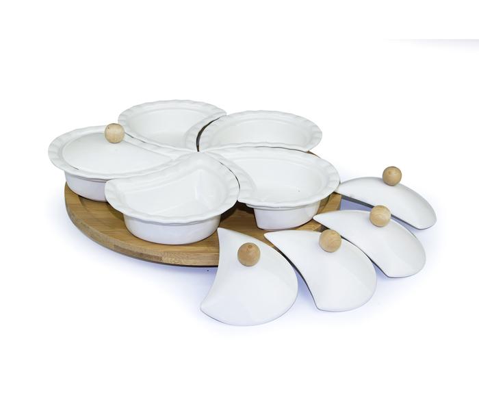 WS-140 Ceramic Bowls 5pcs Set with Bamboo Base with Lazy Susan - Zoom Image 2