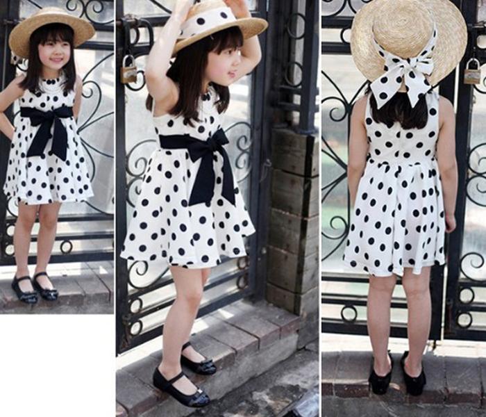 Little Wings Polka Dot Lolita Style Knee Length Frock, Large (White) - Zoom Image