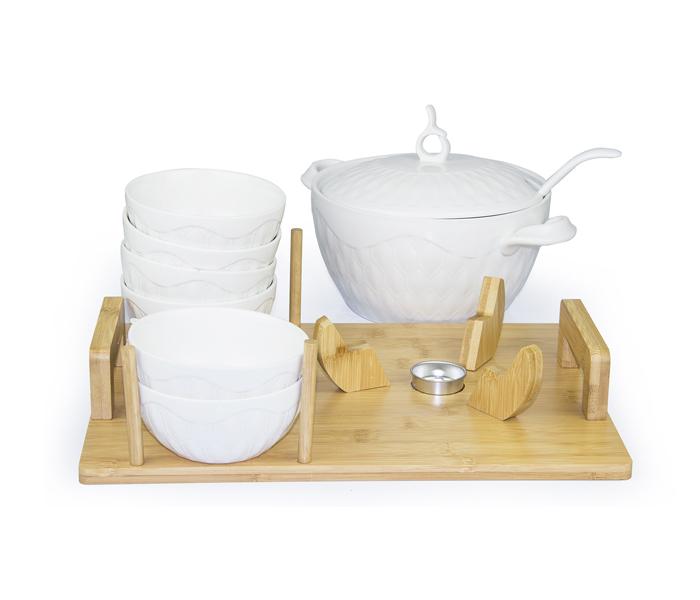 WS-228 Ceramic Dinner Soup Pot Set with Hit Facility Bamboo Stand - Zoom Image 5