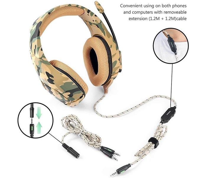 Onikuma K1-B 3.5mm Over-Ear Stereo Gaming Headset with Microphone and LED Light - Camouflage Yellow - Zoom Image 5