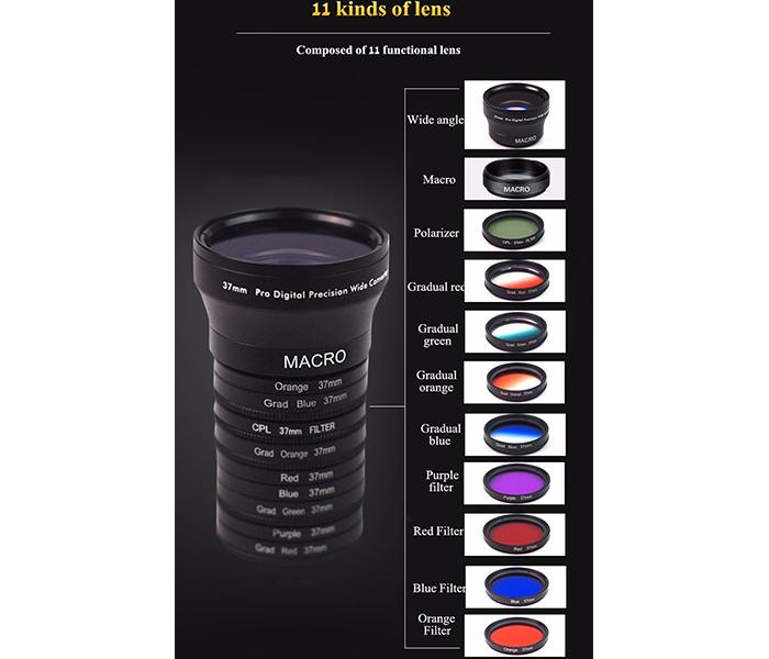 Universal 11-in-1 Wide Angle Macro Lens Gradient Filter Lens for Smartphone - Black - Zoom Image 2