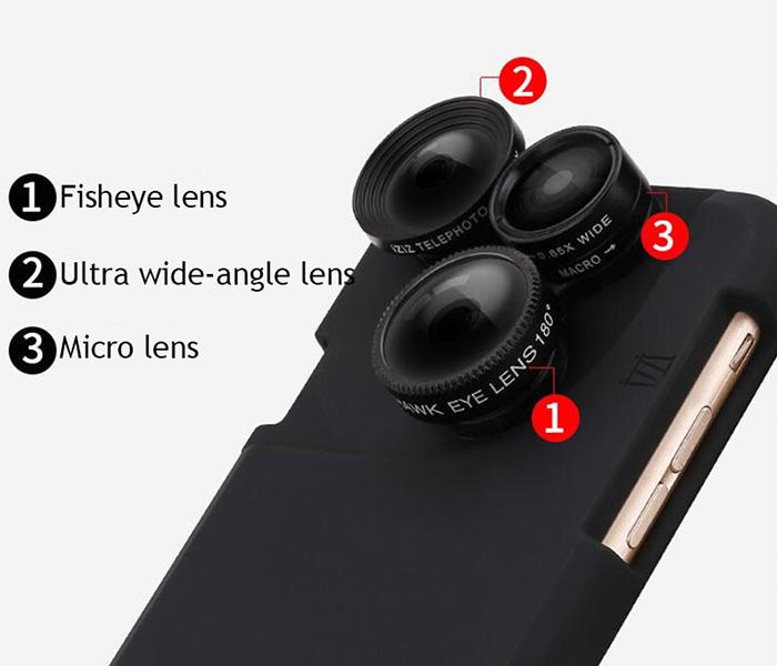 Pickogen HE-099 Rotation 4-in-1 Mobile Phone Lens Ultra Wide Macro Lens Mobile Case for iPhone 6s - Black - Zoom Image 2