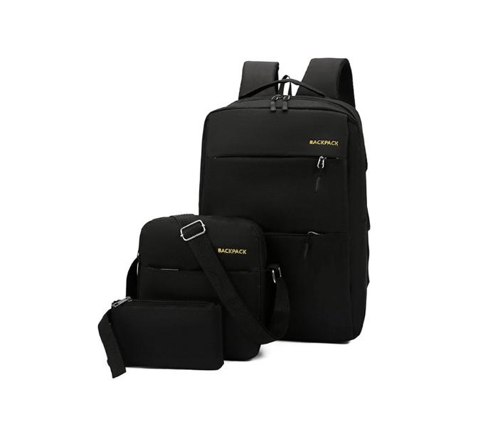 3 Piece Anti Theft USB Charging Canvas Backpack (For men and Women) Black - Zoom Image