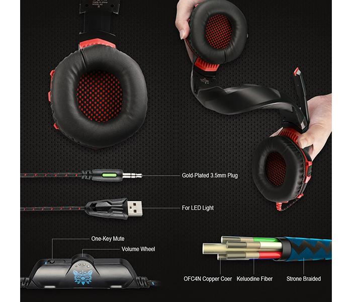 Onikuma K2 Pro Stereo Gaming Headset with Microphone Control and LED Light - Black & Red - Zoom Image 4