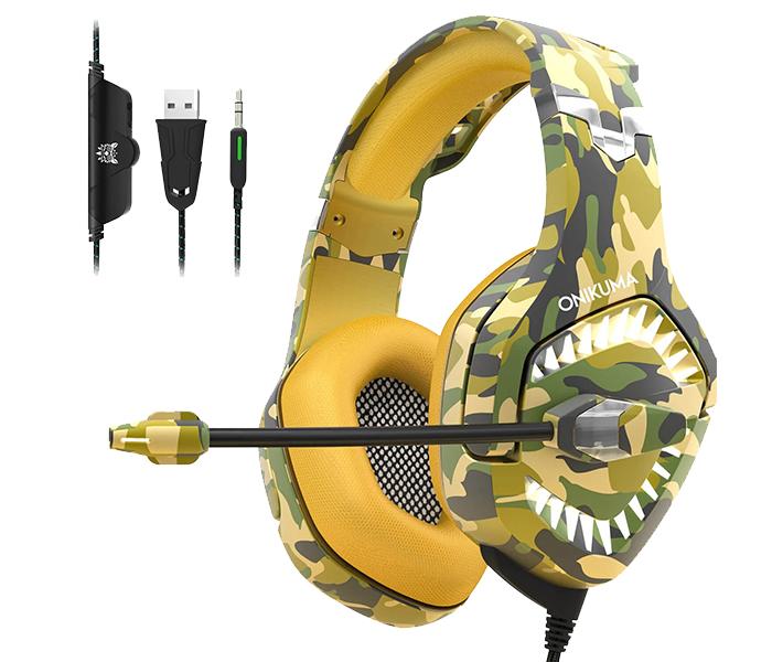 Onikuma K1-B Pro Stereo Gaming Headset with Microphone Control and LED Light - Camouflage Yellow - Zoom Image 2