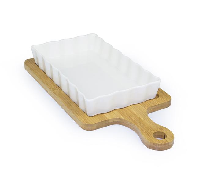  WS-77 Ceramic Snack Plate with Bamboo Base - Zoom Image 4