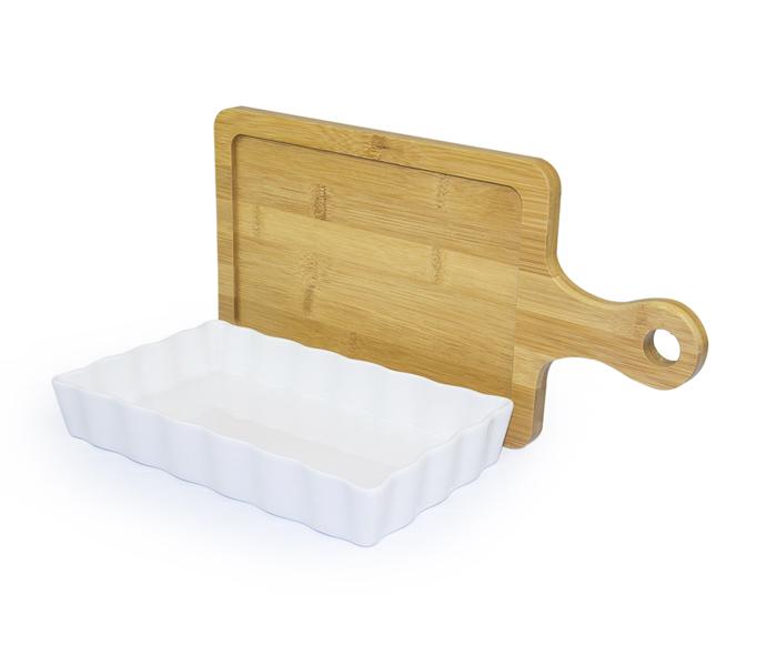  WS-77 Ceramic Snack Plate with Bamboo Base - Zoom Image 1