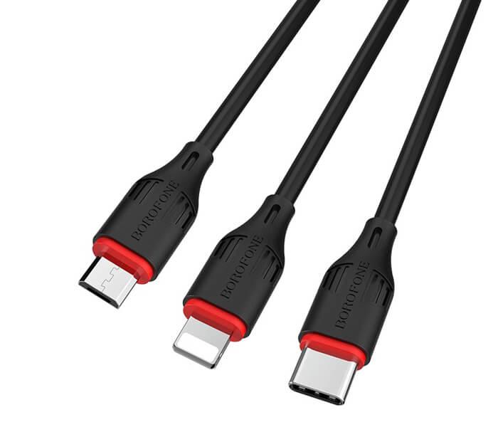 BOROFONE BX17 Enjoy 3-in-1 Cable (Lightning / Micro-USB / USB-C) - Black - Zoom Image 1