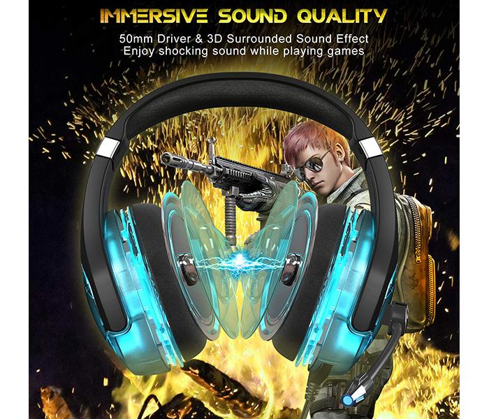 Onikuma K1-B Pro Stereo Gaming Headset with Microphone Control and LED Light - Black & Blue - Zoom Image 2