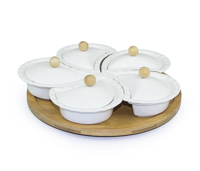 WS-140 Ceramic Bowls 5pcs Set with Bamboo Base with Lazy Susan - Zoom Image 3