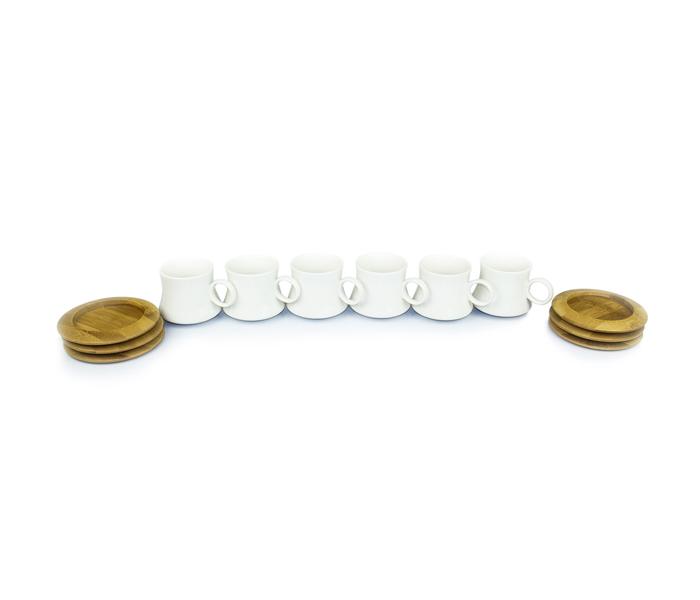 WS - 209 Coffee set with 6 ceramic cups 90ml & 6 bamboo saucers  - Zoom Image 6