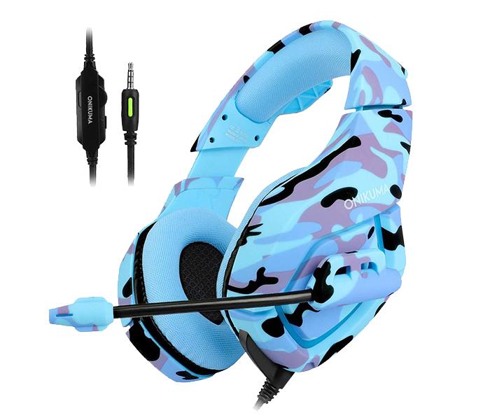 Onikuma K1-B 3.5mm Over-Ear Stereo Gaming Headset with Microphone and LED Light - Camouflage Blue - Zoom Image 1