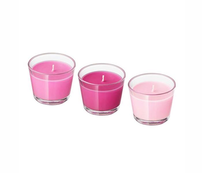 IKEA MX-28197349 3 Piece Scented Candle in Glass Set - Pink - Zoom Image