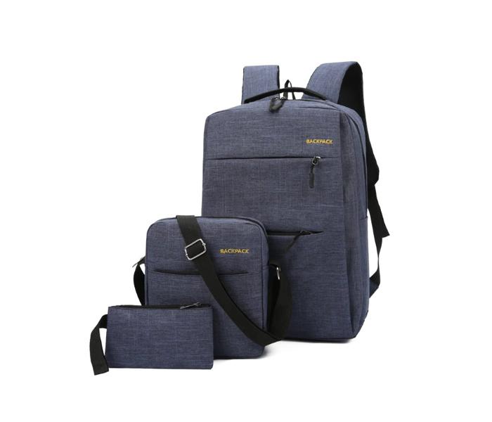 3 Piece Anti Theft USB Charging Canvas Backpack (For Men and Women) Blue - Zoom Image