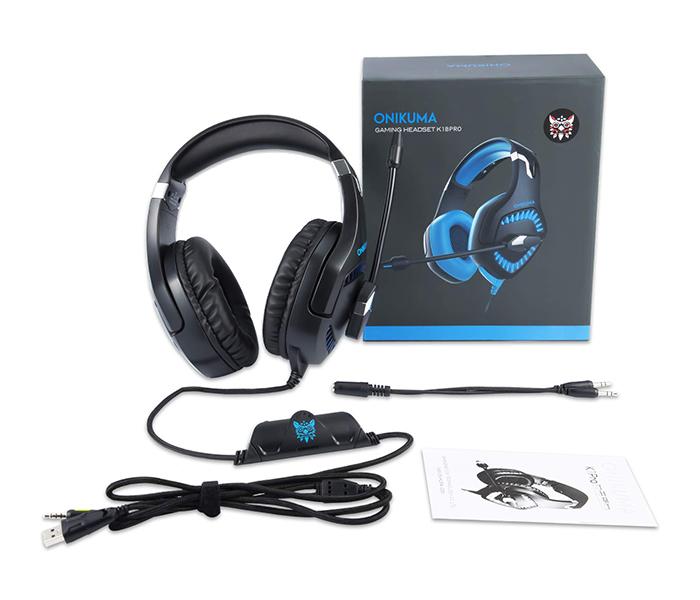 Onikuma K1-B Pro Stereo Gaming Headset with Microphone Control and LED Light - Black & Blue - Zoom Image 7