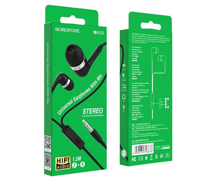 BOROFONE BM39 Refined Chant 1.2 mm Cable Earphones with Mic - Black - Zoom Image 3